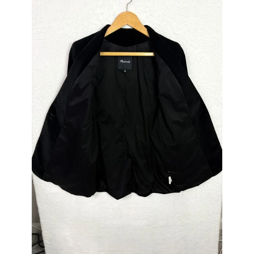 Madewell Black Velvet Single Button Blazer Jacket Womens Size‎ 2